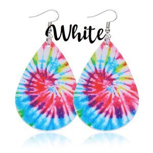 White Tie Dye Tear Drop Faux Leather Earrings
